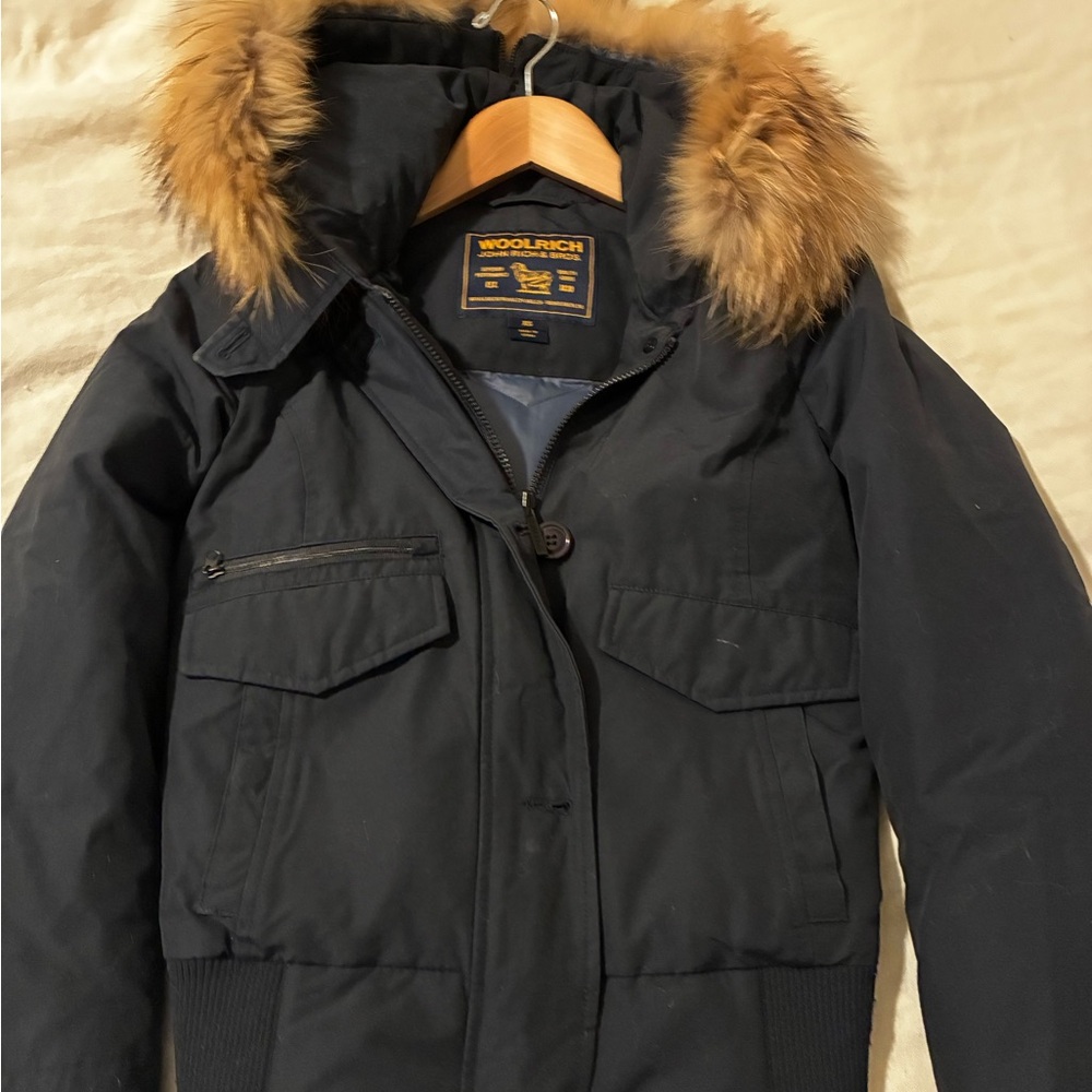 Woolrich Dark Jacket with Fur Accent